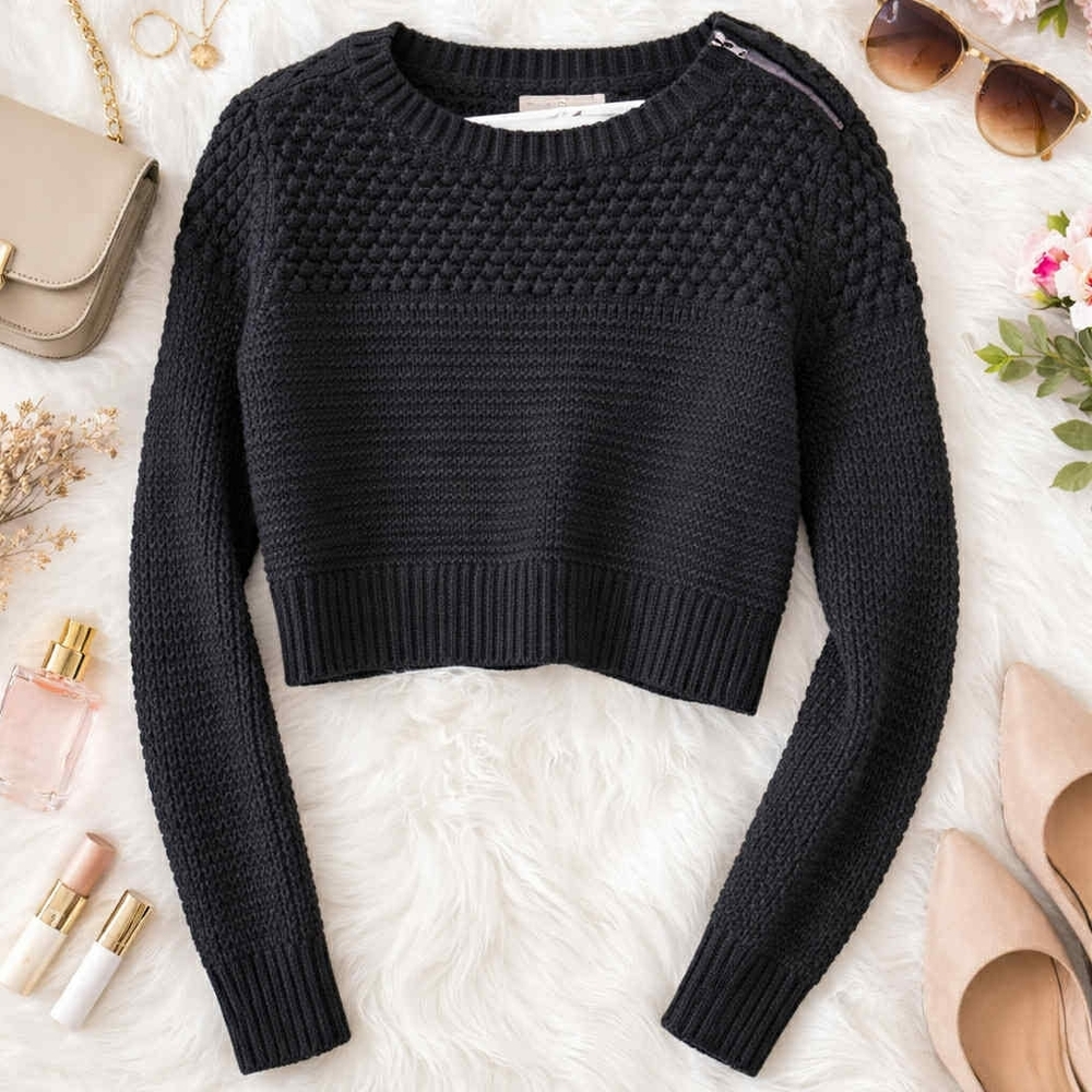 Banana Republic Black Textured Crew Neck Sweater